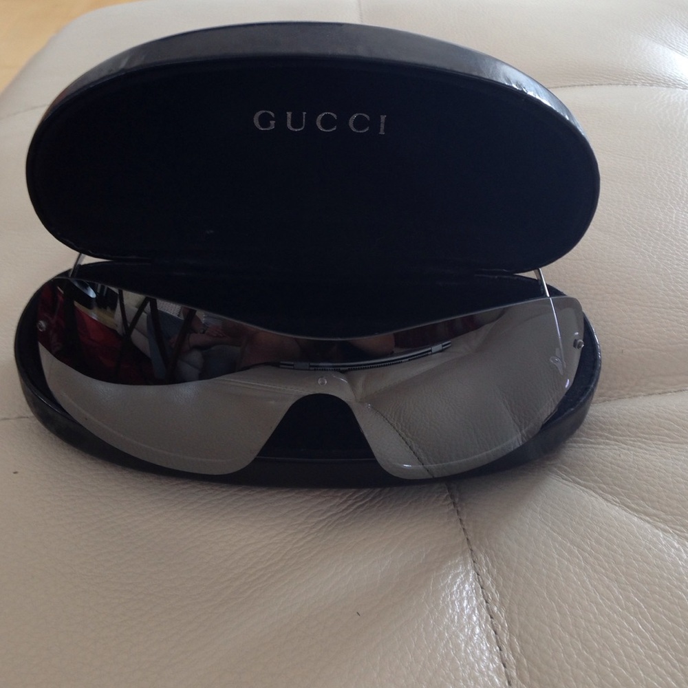 Gucci Silver Shield Sunglasses with Black Case
